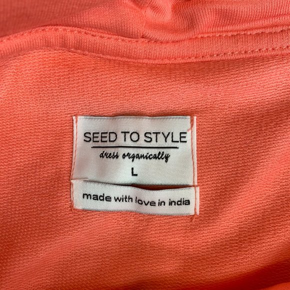 Seed to Style Organic Cotton Solid French Terry Zip-Up Hoodie Coral Large NWT - Picture 8 of 14